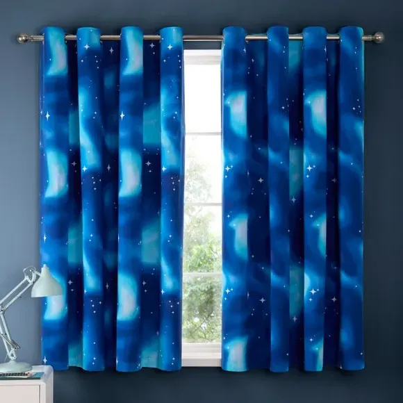 Ombre Stars Eyelet Curtains - Blue, Polycotton