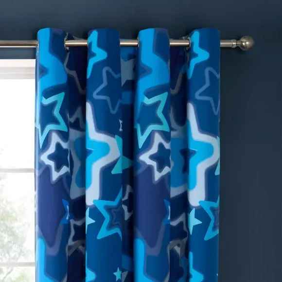 Ombre Stars Eyelet Curtains - Blue, Polycotton image