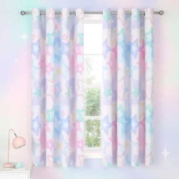 Ombre Stars Eyelet Curtains - White, Polycotton
