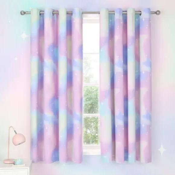 Ombre Stars Eyelet Curtains - White, Polycotton