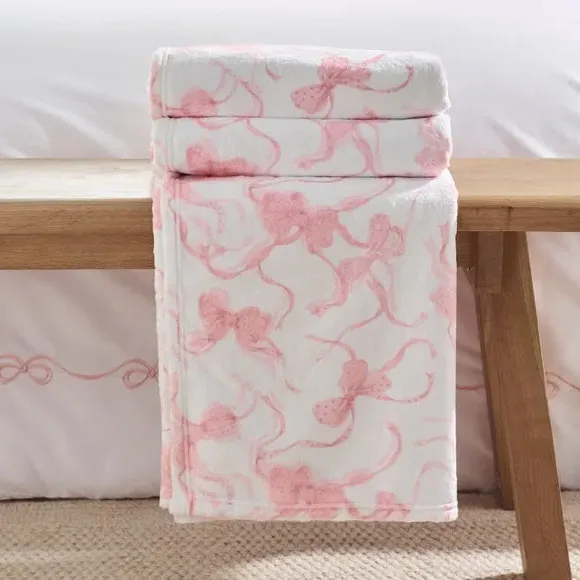 Oversized Throw Blanket with Bow Design - Pink, Fleece image
