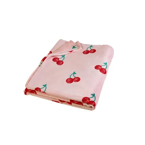 Oversized Throw Blanket with Cherry Design - Pink