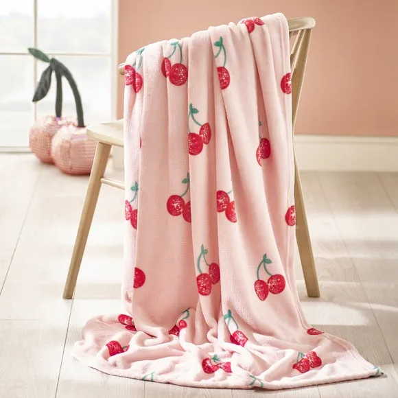 Oversized Throw Blanket with Cherry Design - Pink image