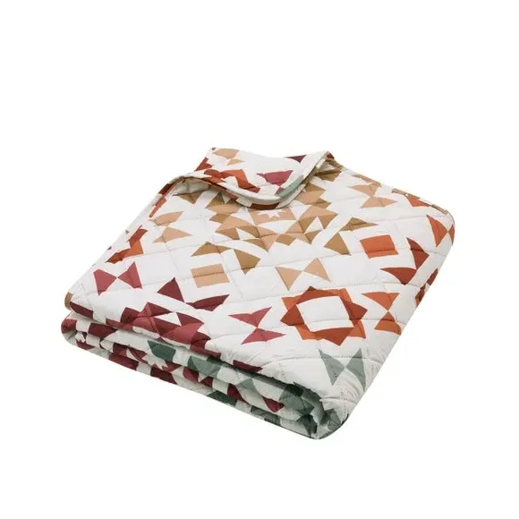 Patchwork Geometric Bedspread - Natural, Quilted