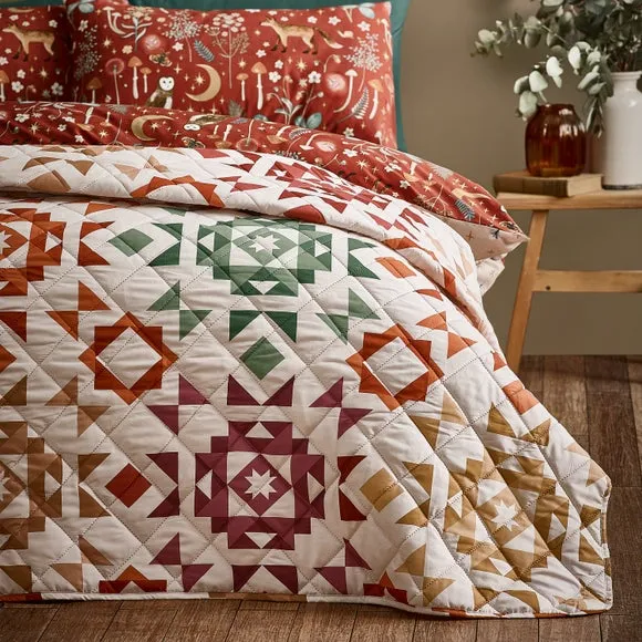 Patchwork Geometric Bedspread - Natural, Quilted image