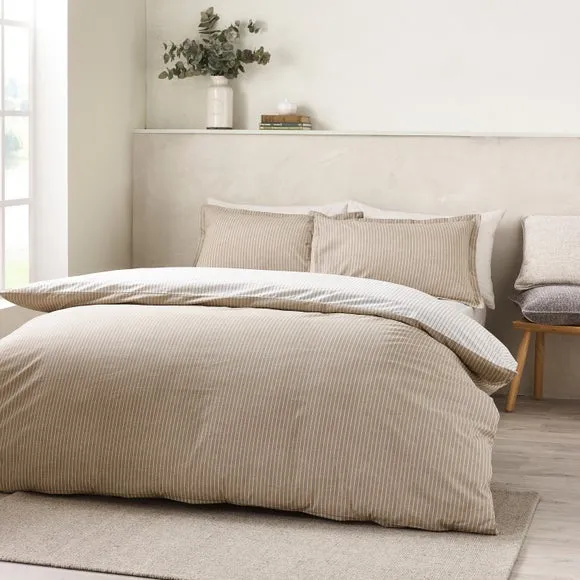 Pinstripe Duvet Cover Set - Natural, Polycotton