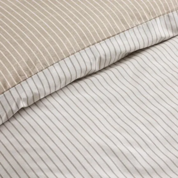 Pinstripe Duvet Cover Set - Natural, Polycotton