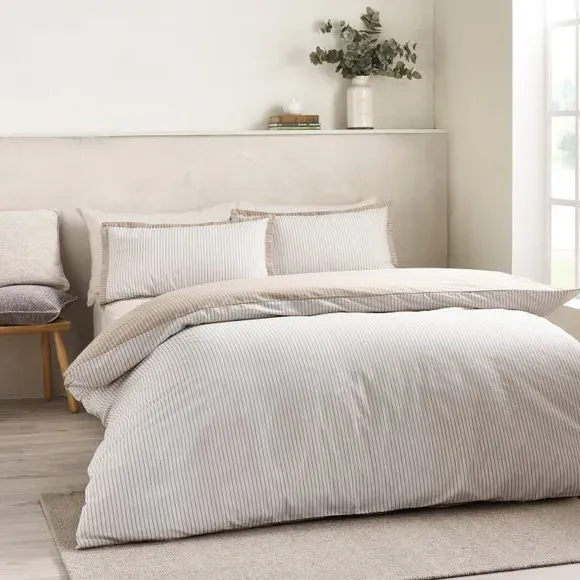 Pinstripe Duvet Cover Set - Natural, Polycotton
