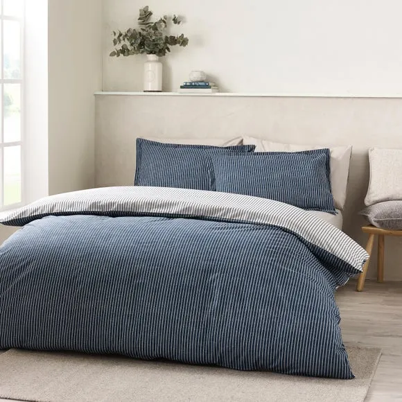 Pinstripe Duvet Cover Set - Navy, Polycotton
