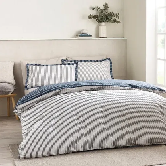 Pinstripe Duvet Cover Set - Navy, Polycotton