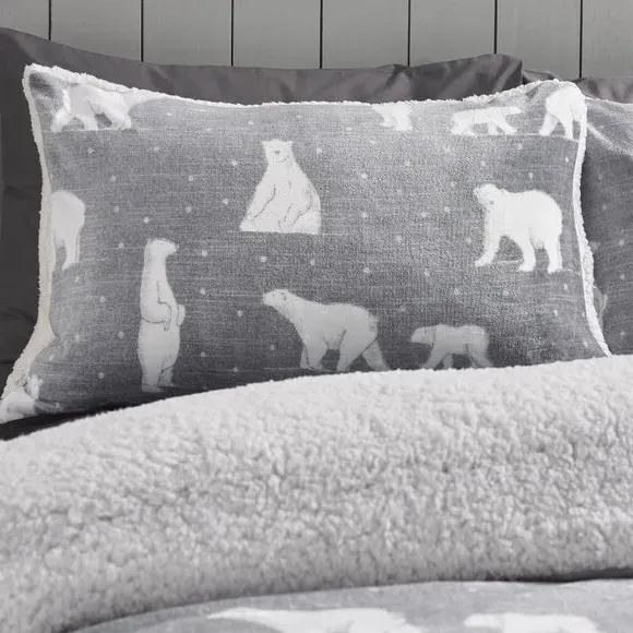 Polar Bear Duvet Cover Set - Grey, Sherpa