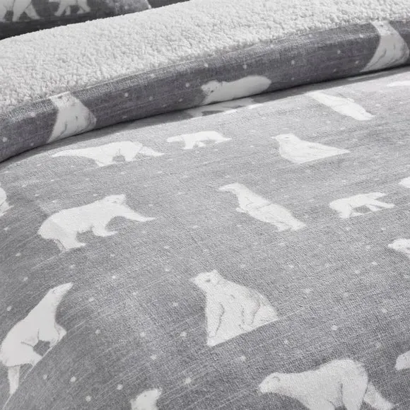 Polar Bear Duvet Cover Set - Grey, Sherpa