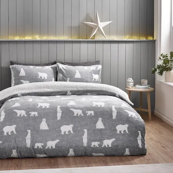 Polar Bear Duvet Cover Set - Grey, Sherpa