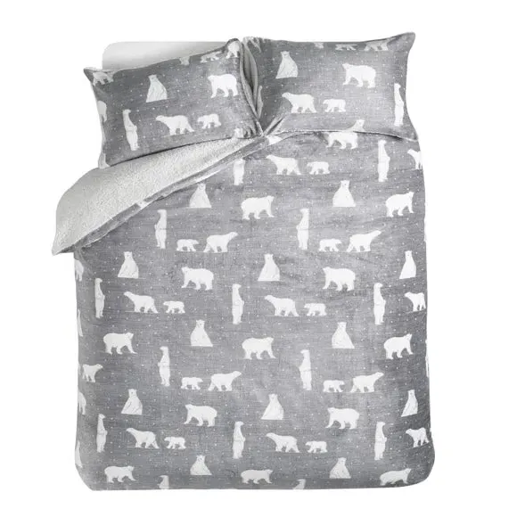 Polar Bear Duvet Cover Set - Grey, Sherpa