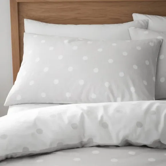 Polka Dot Duvet Cover Set - Grey, Brushed Cotton