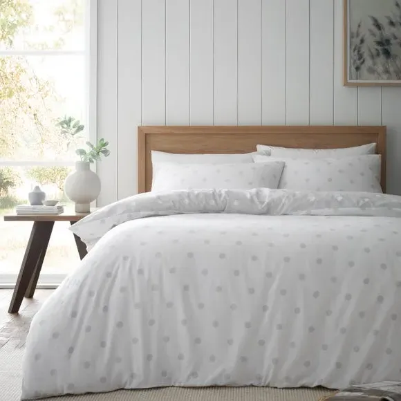 Polka Dot Duvet Cover Set - Grey, Brushed Cotton