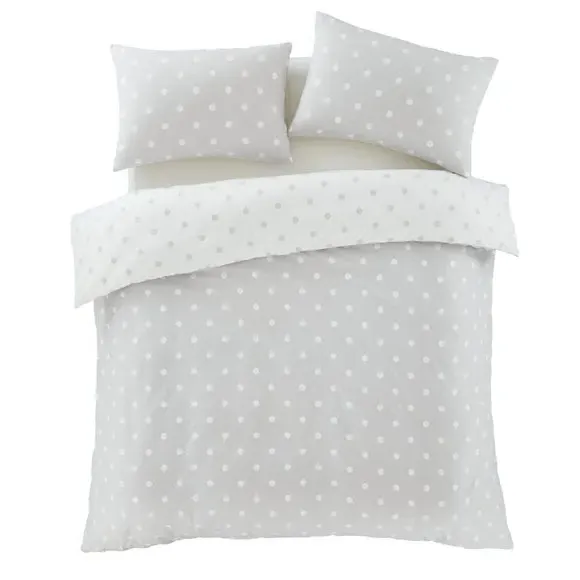 Polka Dot Duvet Cover Set - Grey, Brushed Cotton
