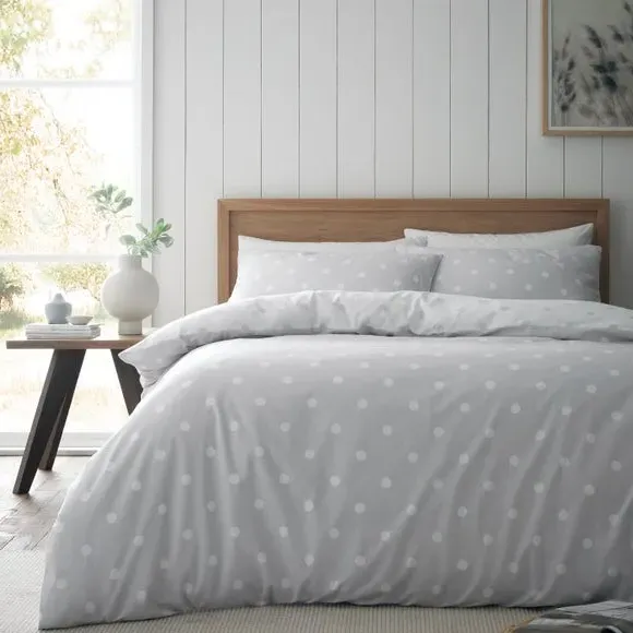 Polka Dot Duvet Cover Set - Grey, Brushed Cotton