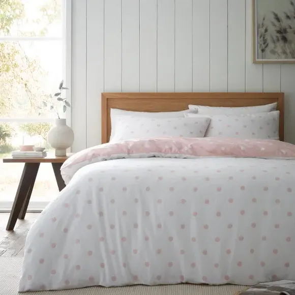 Polka Dot Duvet Cover Set - Pink, Brushed Cotton