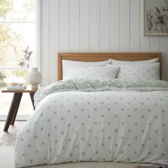 Polka Dot Duvet Cover Set - Sage, Brushed Cotton