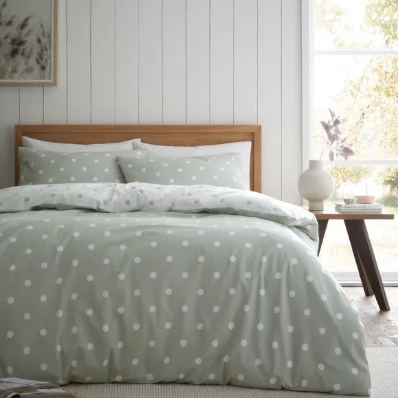 Polka Dot Duvet Cover Set - Sage, Brushed Cotton image