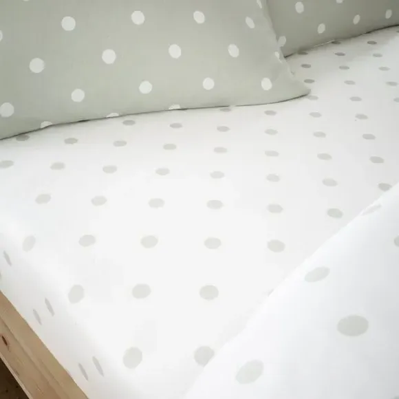 Polka Dot Fitted Sheet - Green, Brushed Cotton image