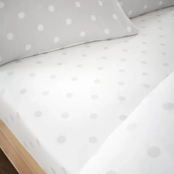 Polka Dot Fitted Sheet - Grey, Brushed Cotton