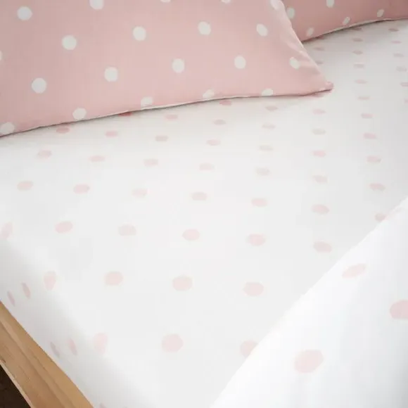 Polka Dot Fitted Sheet - Pink, Brushed Cotton