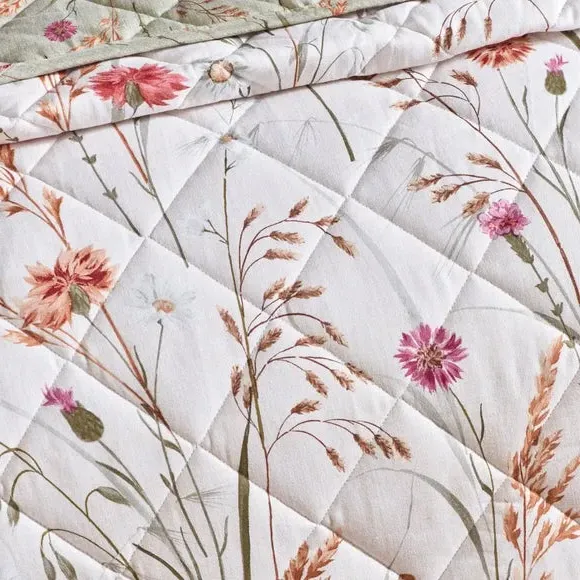 Quilted Bedspread Floral Design - Green, Cotton