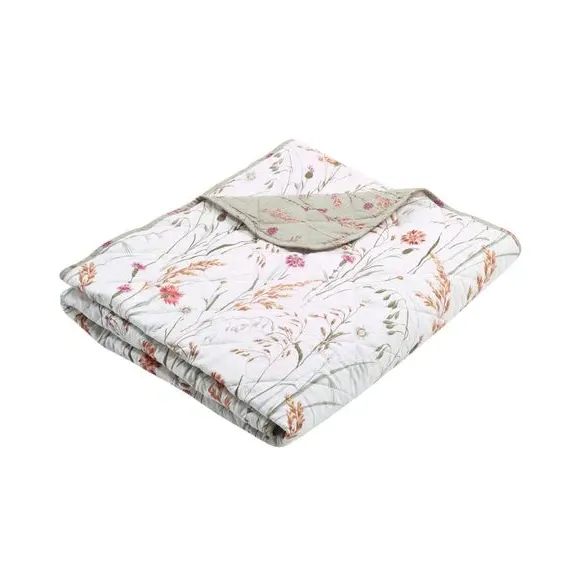 Quilted Bedspread Floral Design - Green, Cotton