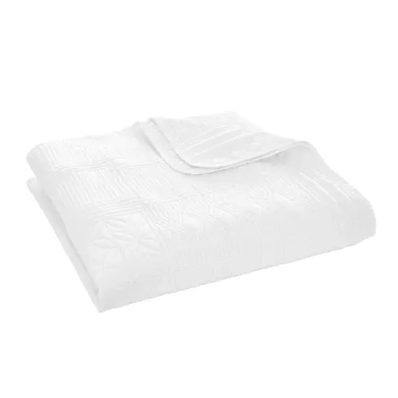 Quilted Bedspread Geometric Pattern - White