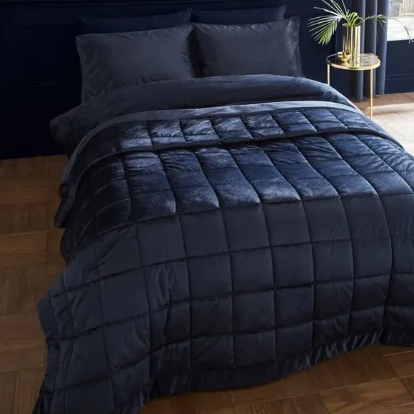 Quilted Bedspread - Navy, Matt Velvet