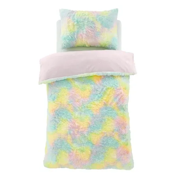 Rainbow Cuddly Duvet Cover Set - Pink, Polycotton