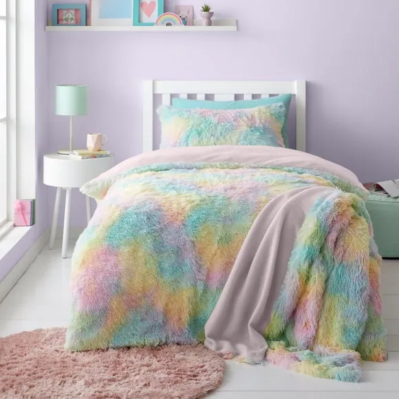 Rainbow Cuddly Duvet Cover Set - Pink, Polycotton