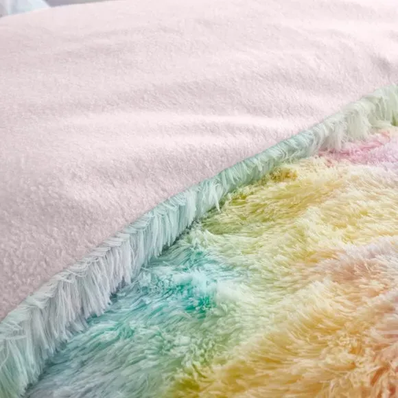 Rainbow Cuddly Duvet Cover Set - Pink, Polycotton