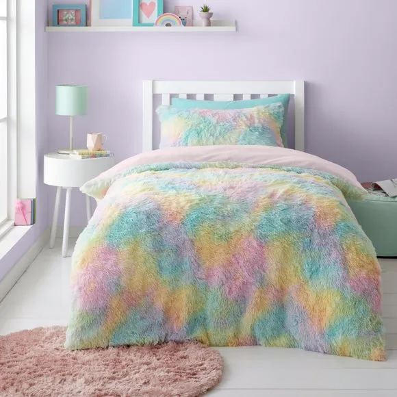 Rainbow Cuddly Duvet Cover Set - Pink, Polycotton image