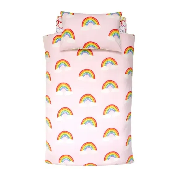 Rainbow Hearts Duvet Set Reversible - Pink, Fleece