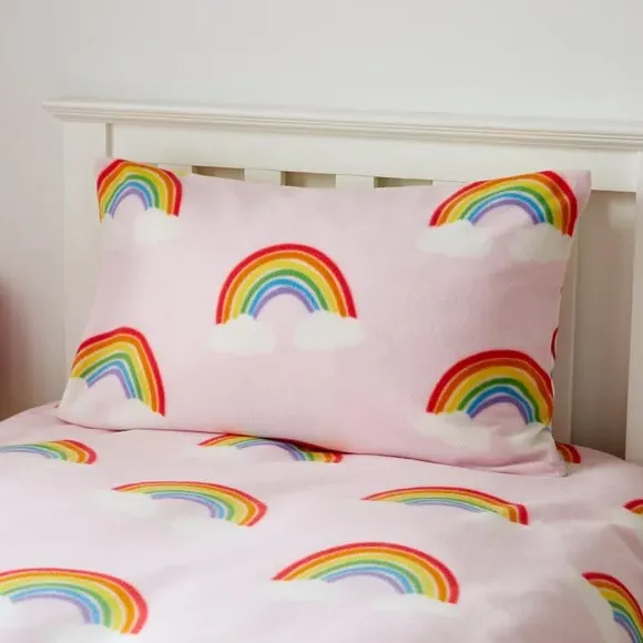 Rainbow Hearts Duvet Set Reversible - Pink, Fleece