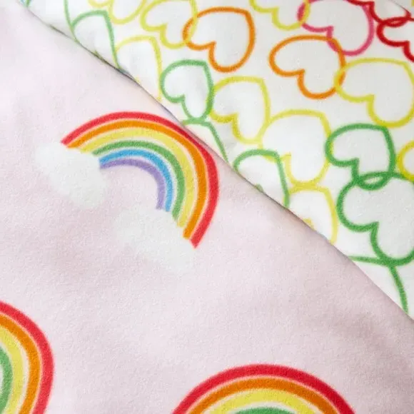 Rainbow Hearts Duvet Set Reversible - Pink, Fleece