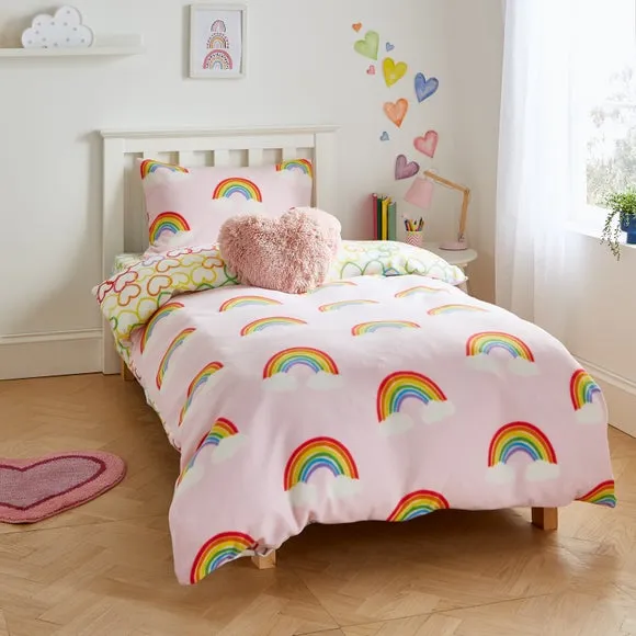 Rainbow Hearts Duvet Set Reversible - Pink, Fleece