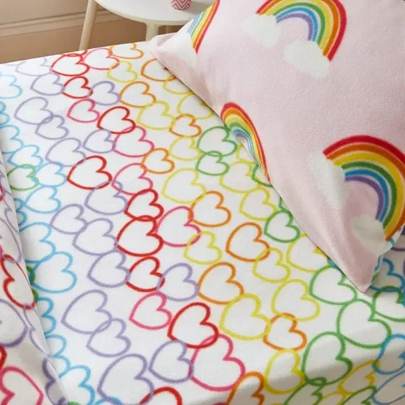 Rainbow Hearts Fitted Sheet - Pink, Fleece