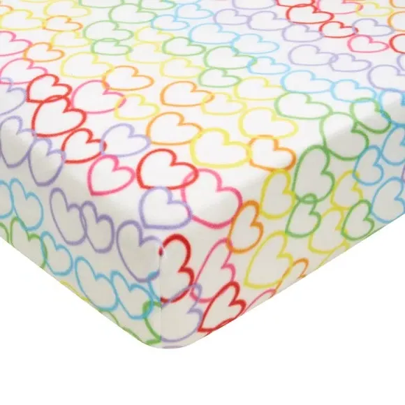 Rainbow Hearts Fitted Sheet - Pink, Fleece