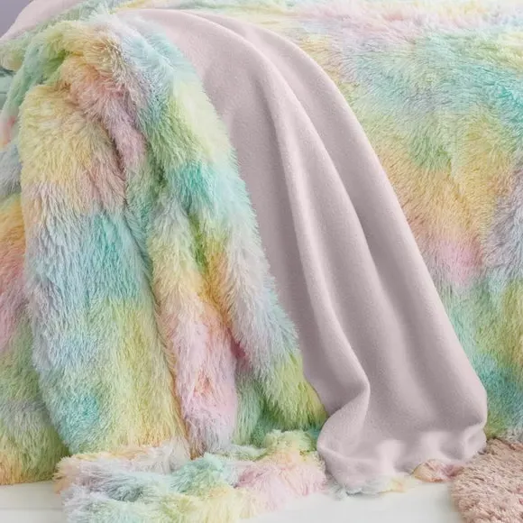 Rainbow Throw Blanket - Pink, Faux Fur image