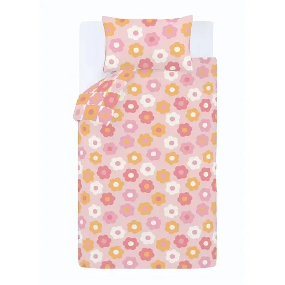 Retro Daisy Duvet Cover Set - Pink, Polycotton
