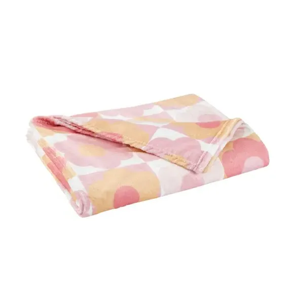 Retro Daisy Throw Blanket - Pink, Fleece