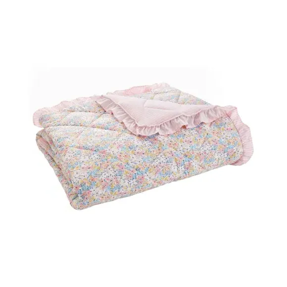 Reversible Bedspread with Frilled Edge - Pink