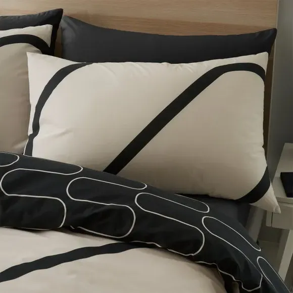 Reversible Duvet Cover Set - Black, Cotton Blend