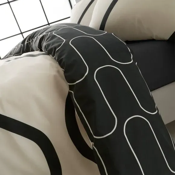 Reversible Duvet Cover Set - Black, Cotton Blend
