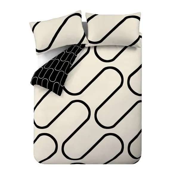 Reversible Duvet Cover Set - Black, Cotton Blend