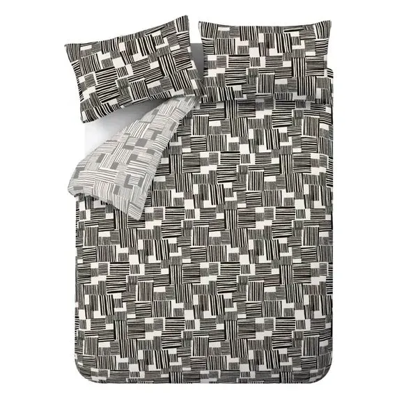Reversible Duvet Cover Set - Black, Polycotton